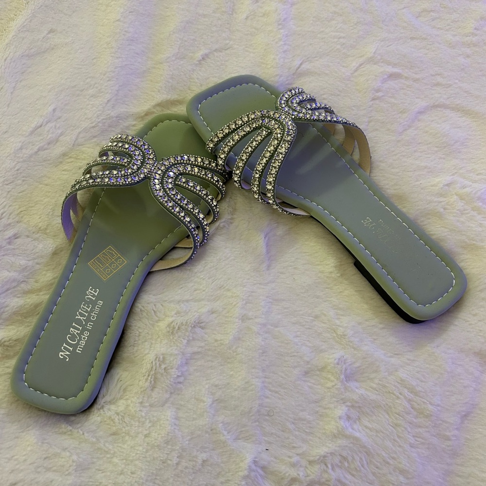 SHEIN Silver Embellished Slide Sandals